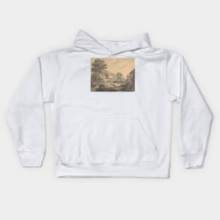 Farmhouse and Buildings by a Stream by Thomas Hearne Kids Hoodie